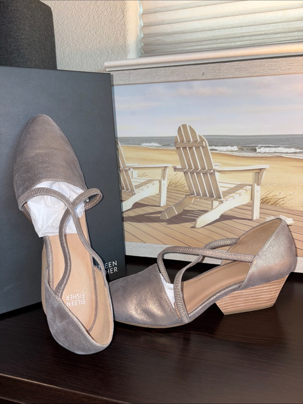 Eileen Fisher Metallic Taupe D’Orsay Low Heel Flats